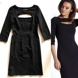 Catherine Malandrino Black Bodycon dress size M midi cutouts 3/4 sleeve